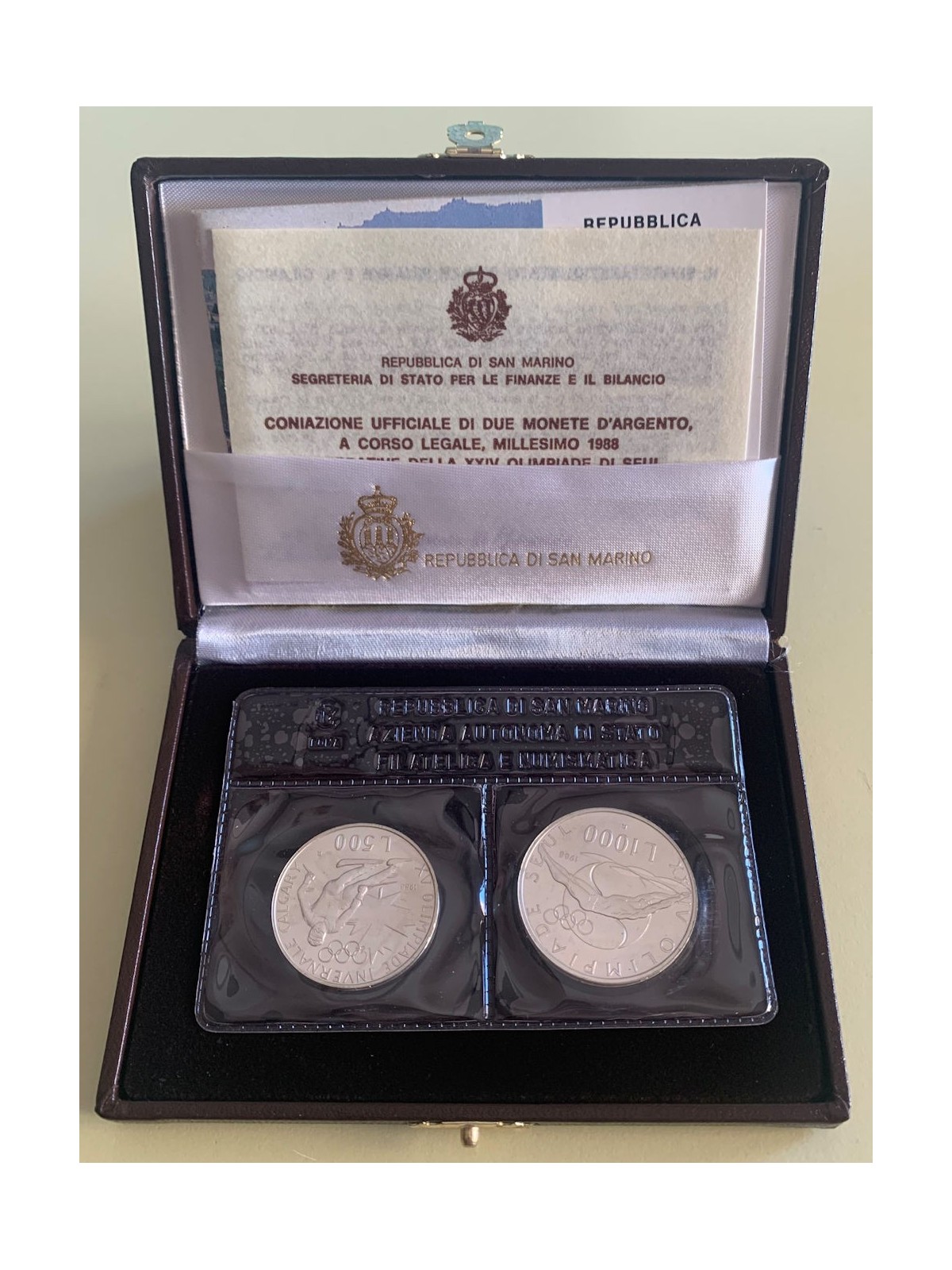 SAN MARINO 1988 Dittico della XV e XXIV Olimpiade 2 Monete in Argento FDC