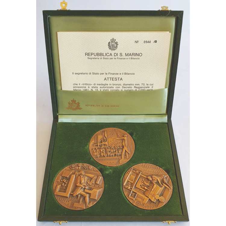 SAN MARINO 1981 - Three bronze medals in homage to Pizzetti. Limited to 2,000 numbered sets. Medal number 0944.