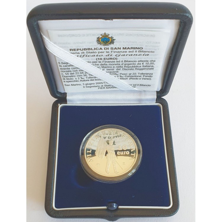 SAN MARINO 2005 - 500th Anniversary of the Uniformed Militia €10 Silver Proof Coin