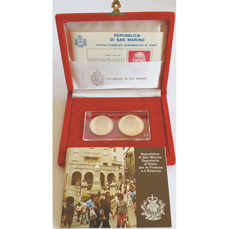 SAN MARINO 1982 Dittico Garibaldi, 2 Monete in Argento Proof
