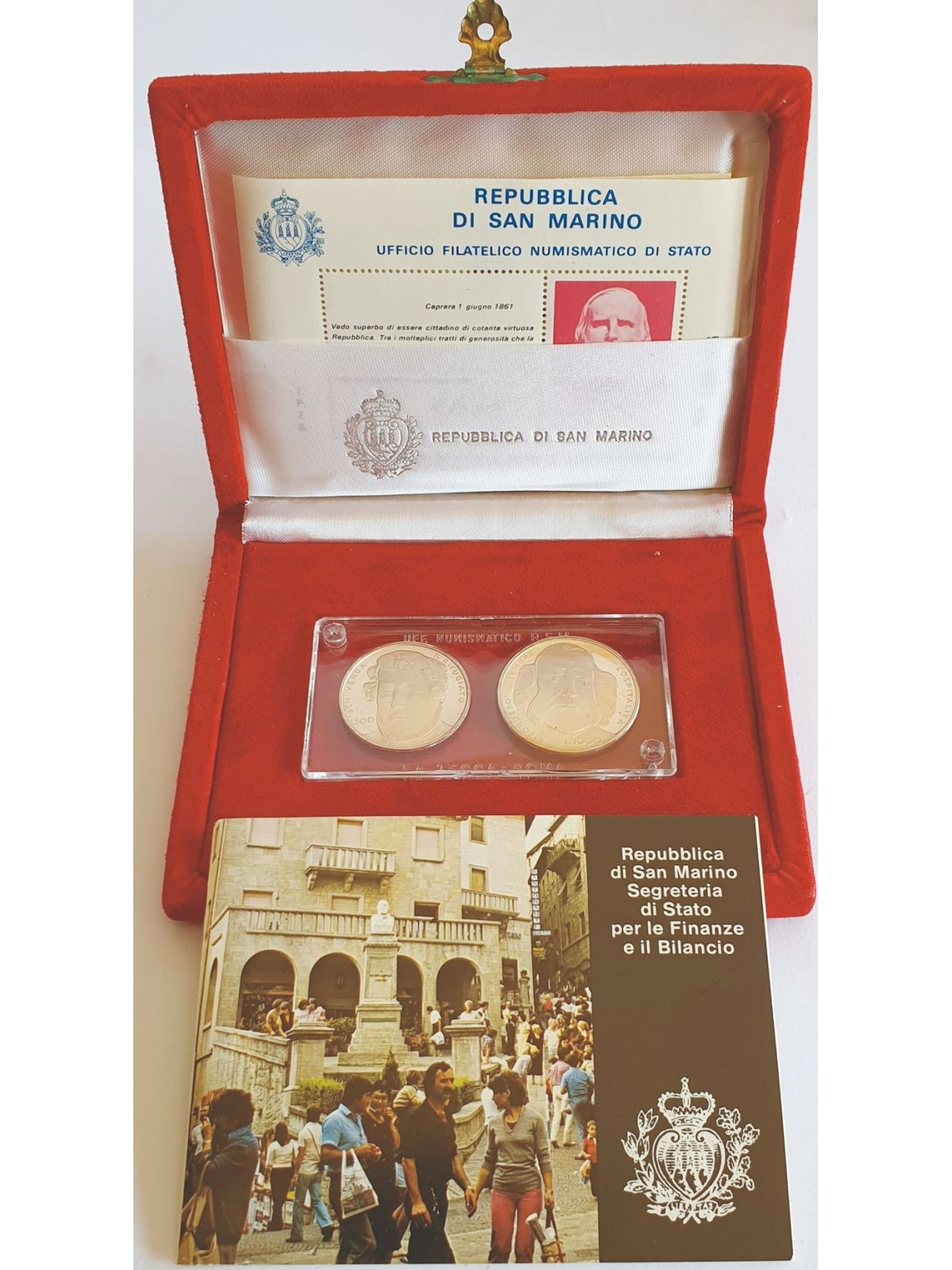 SAN MARINO 1982 Garibaldi Diptych, 2 Proof Silver Coins