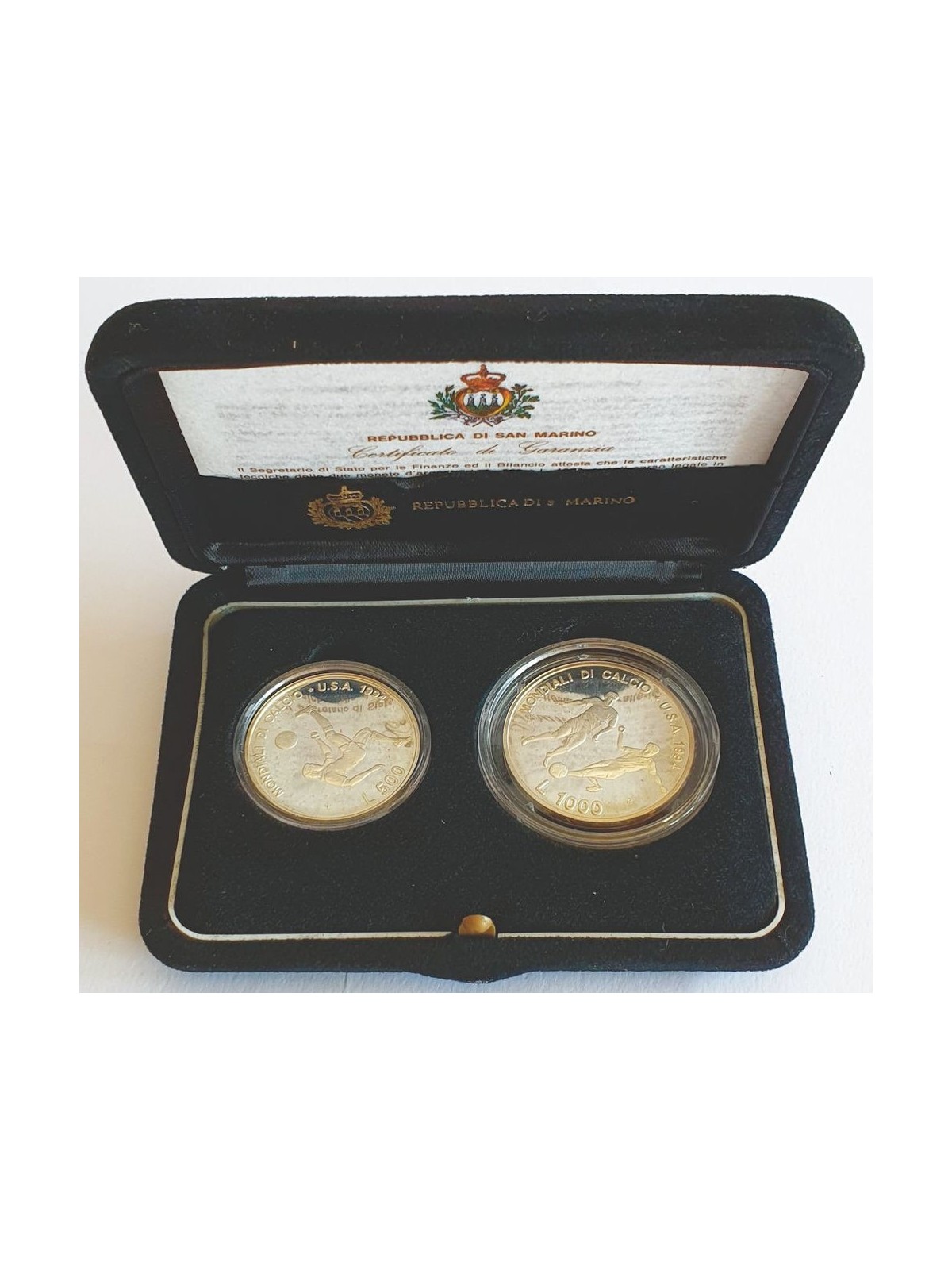 SAN MARINO 1994 Diptych USA '94 World Cup, 2 Proof Silver Coins