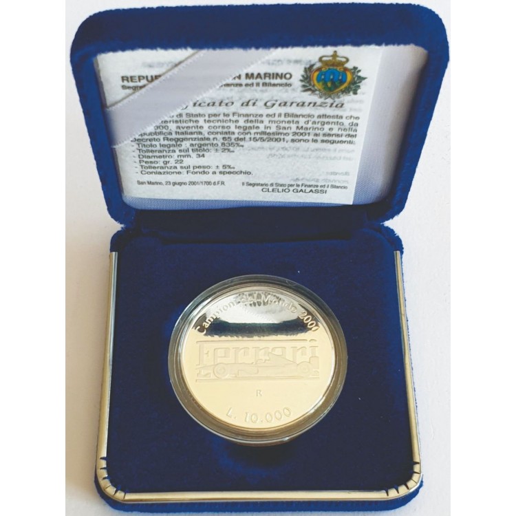 SAN MARINO 2001 Ferrari World Champion 2000 Silver Proof Coin