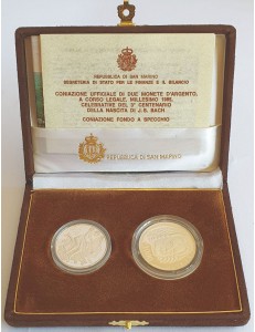 SAN MARINO 1985 Dittico Johann Sebastian Bach, 2 Monete in Argento Proof