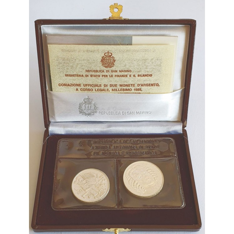 SAN MARINO 1985 Johann Sebastian Bach Diptych, 2 Silver Coins UNC