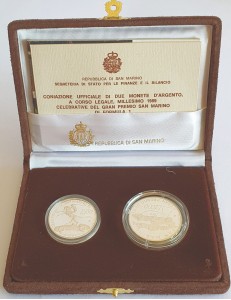SAN MARINO 1989 Dittico del Gran Premio di Formula 1, 2 Monete in Argento Proof