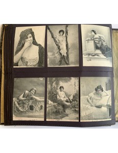 Postcard album with various subjects (women, children, mothers-in-law, lovers)
