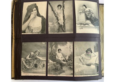Postcard album with various subjects (women, children, mothers-in-law, lovers)