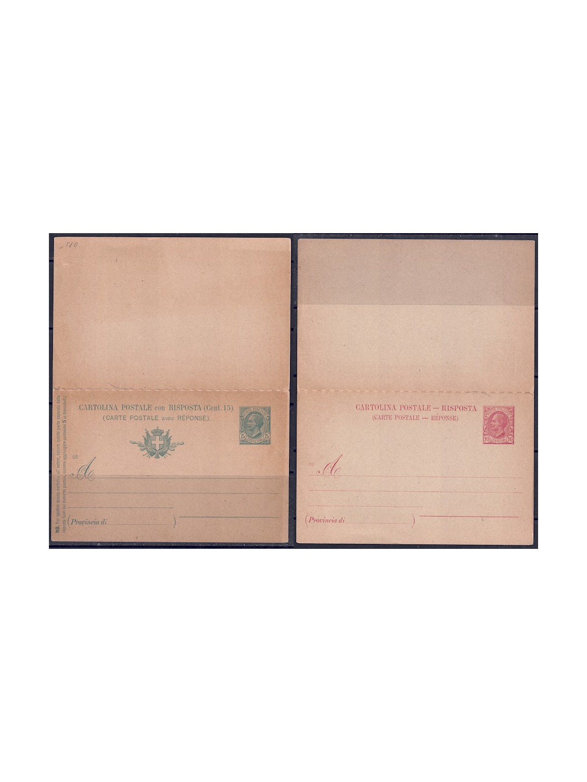 ITALY KINGDOM 1907 Leoni (Postcard) 5 + 10 Cent Green + Red new