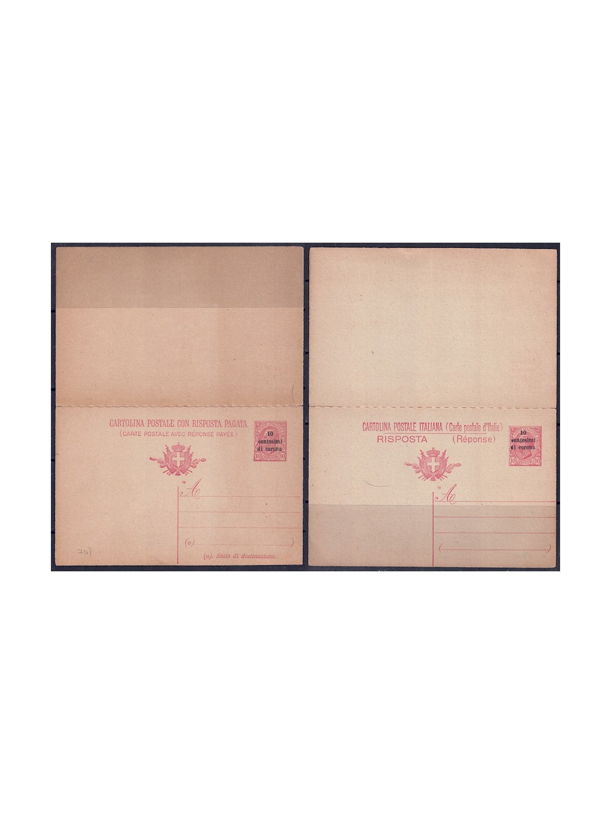TRENTINO 1919 Emissione generale (Cartolina postale con risposta) nuova