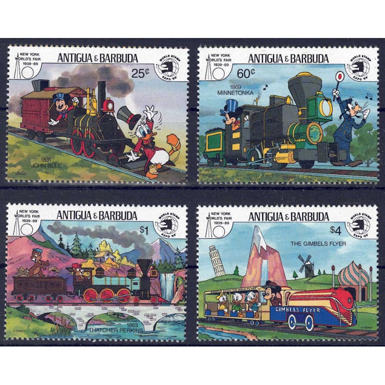 ANTIGUA E BARBUDA 1989 Disney (Antiche Locomotive I) 4v MNH**