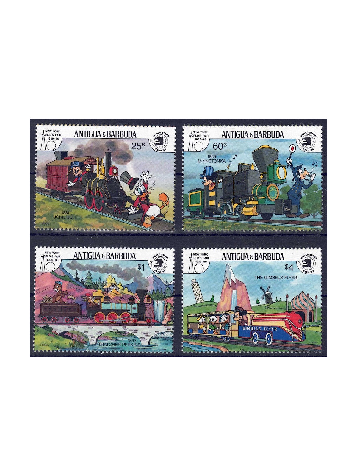 ANTIGUA E BARBUDA 1989 Disney (Antiche Locomotive I) 4v MNH**