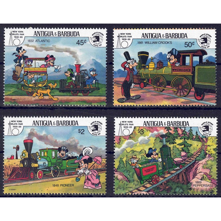 ANTIGUA AND BARBUDA 1989 Disney (Ancient Locomotives II) 4v MNH**