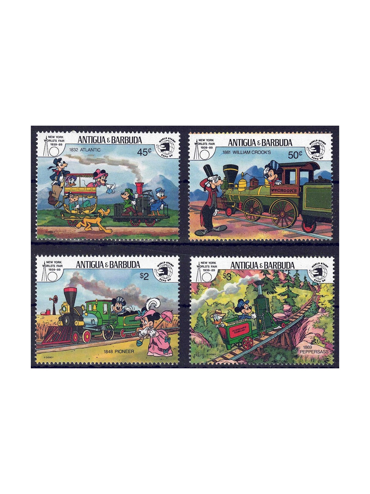 ANTIGUA AND BARBUDA 1989 Disney (Ancient Locomotives II) 4v MNH**