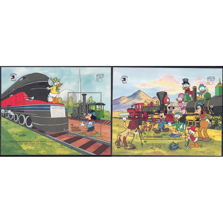 ANTIGUA AND BARBUDA 1989 Disney (Ancient Locomotives) 2 s/s MNH**