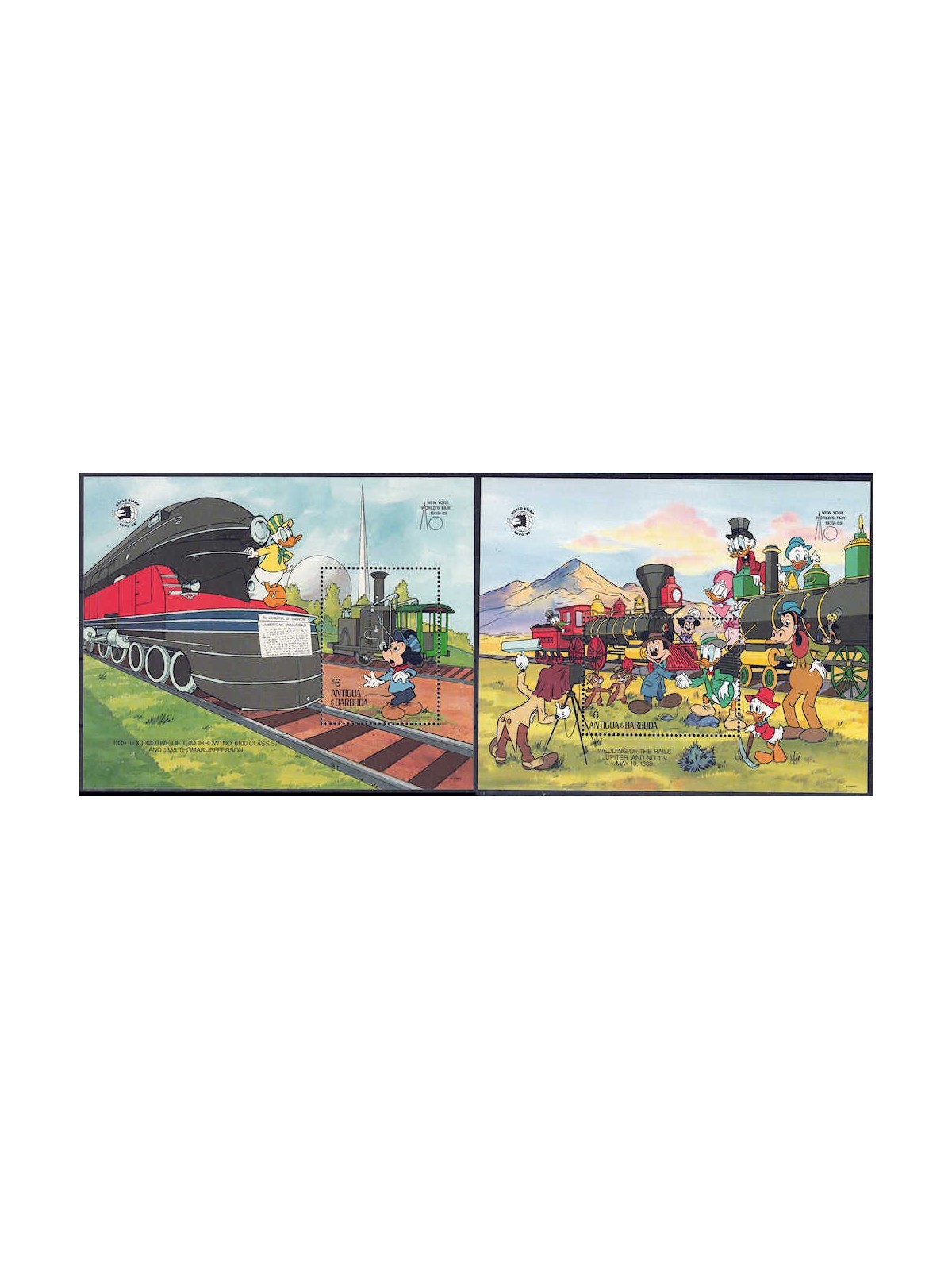 ANTIGUA AND BARBUDA 1989 Disney (Ancient Locomotives) 2 s/s MNH**