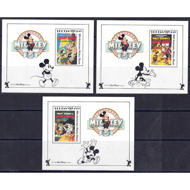 BHUTAN 1989 Disney (Anniversario di Mickey) 3 BF MNH**