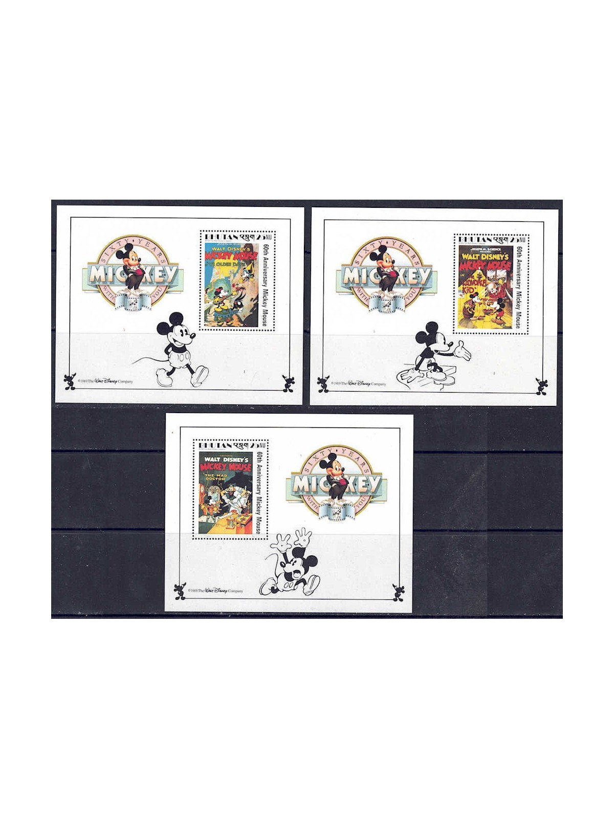 BHUTAN 1989 Disney (Anniversario di Mickey) 3 BF MNH**