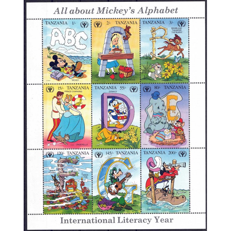 TANZANIA 1990 Disney (Year of Literacy II) 9v MNH**