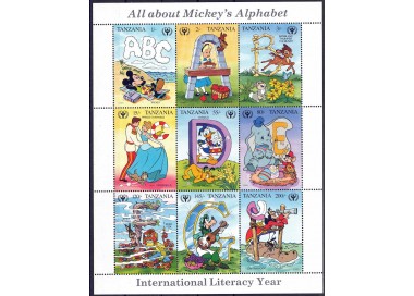 TANZANIA 1990 Disney (Year of Literacy II) 9v MNH**
