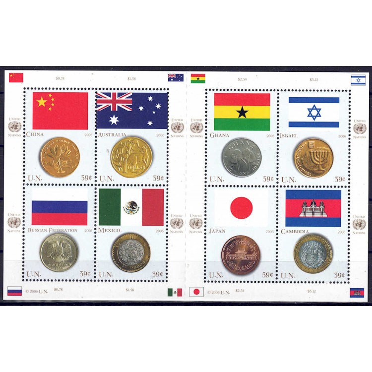 ONU NEW YORK 2006 Bandiere e monete (1ª serie) BF MNH**