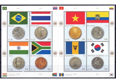 ONU NEW YORK 2007 Bandiere e monete (2ª serie) BF MNH**