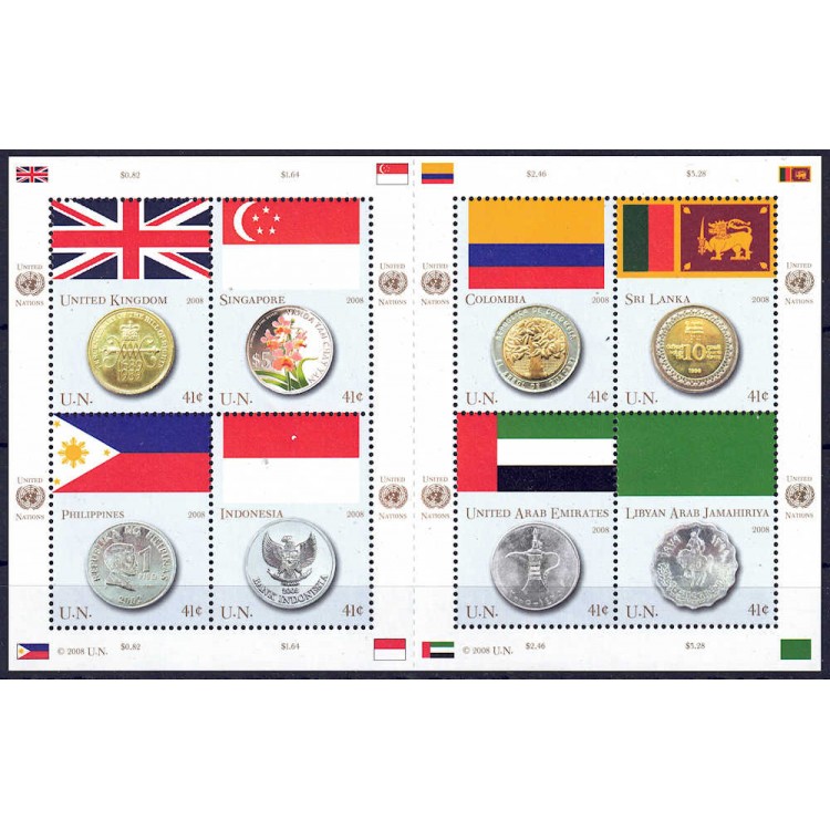 UN NEW YORK 2008 Flags and coins (3rd series) s/s MNH**