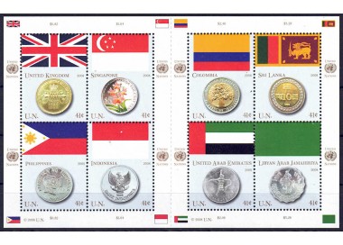UN NEW YORK 2008 Flags and coins (3rd series) s/s MNH**