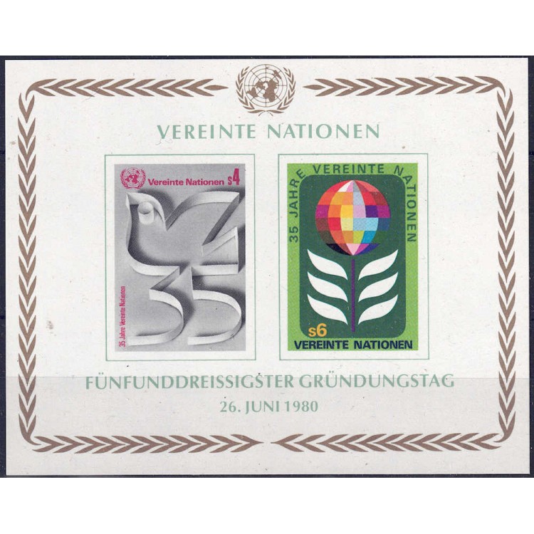 ONU VIENNA 1980 Anniversario Nazioni Unite BF MNH**