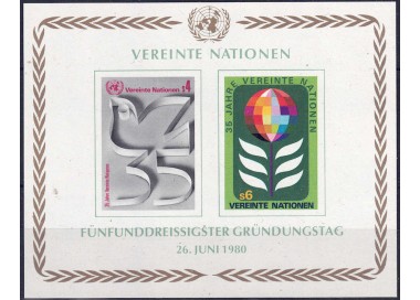 ONU VIENNA 1980 Anniversario Nazioni Unite BF MNH**