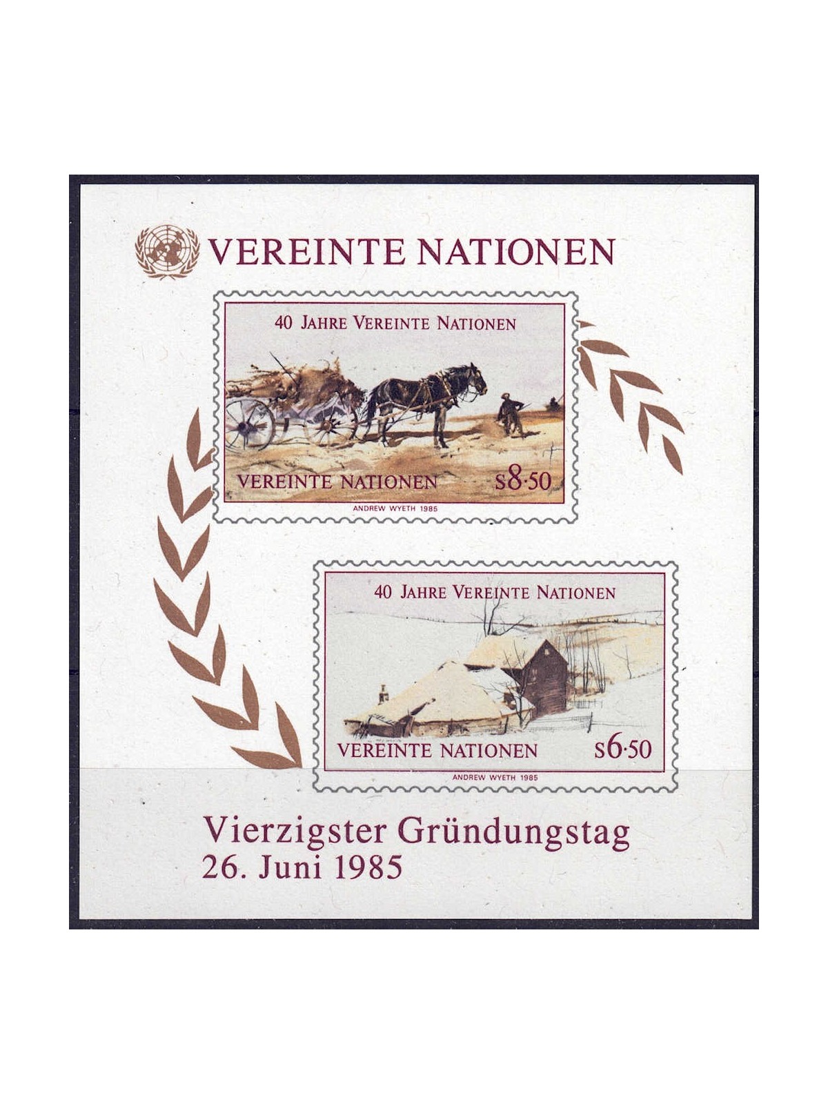 UN VIENNA 1985 Anniversary of the United Nations s/s MNH**