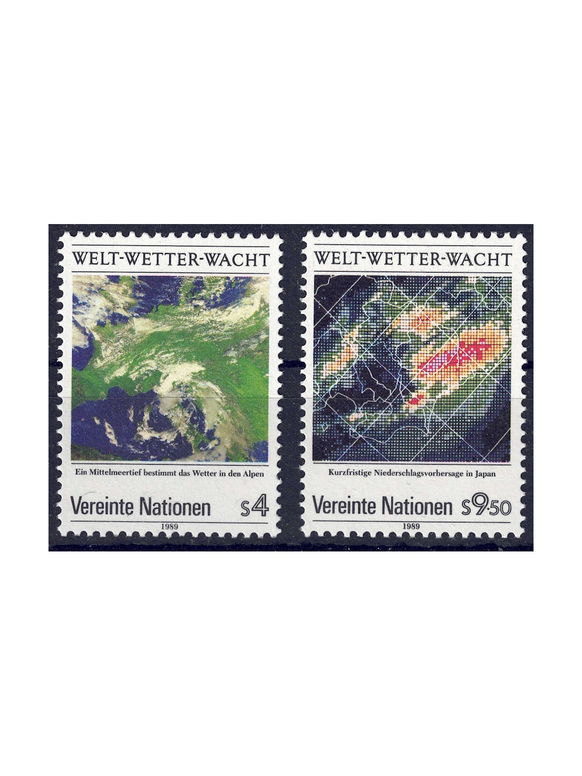 ONU VIENNA 1989 Guardia meteorologica 2v MNH**