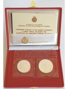 SAN MARINO 1990 Dittico del Campionato mondiale di calcio, 2 Monete in Argento FDC