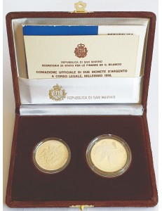 SAN MARINO 1990 Diptych of the Football World Cup, 2 Silver Proof Coins