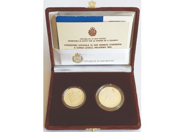 SAN MARINO 1990 Diptych of the Football World Cup, 2 Silver Proof Coins