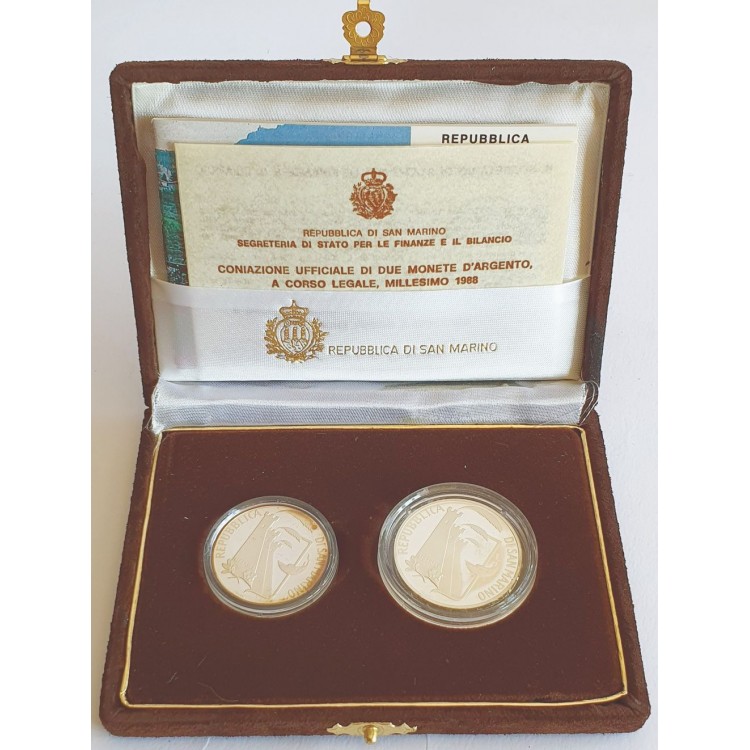 SAN MARINO 1988 Dittico della XV e XXIV Olimpiade 2 Monete in Argento Fondo Specchio
