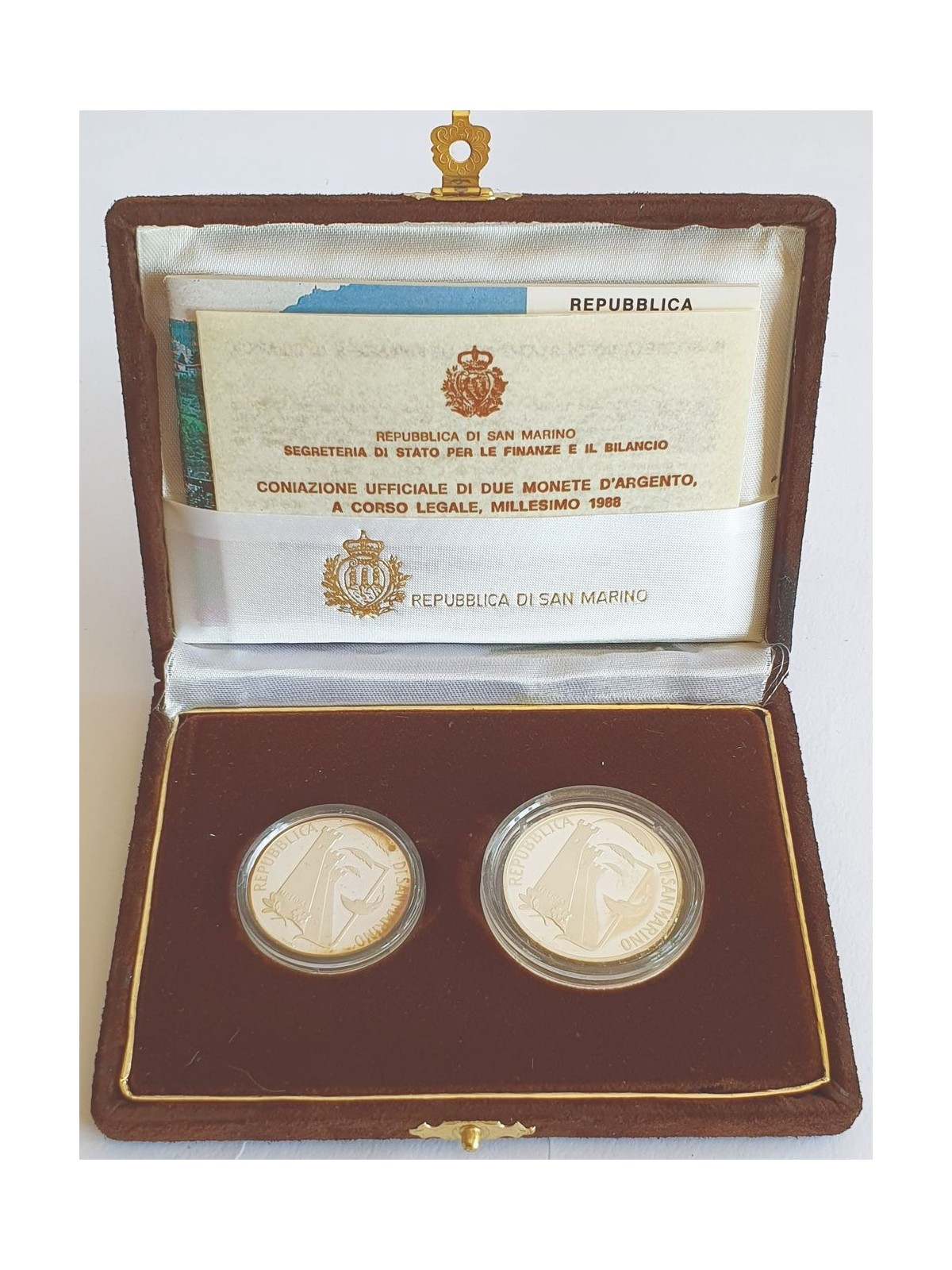 SAN MARINO 1988 Dittico della XV e XXIV Olimpiade 2 Monete in Argento Fondo Specchio