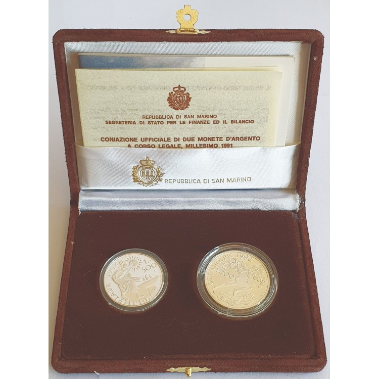 SAN MARINO 1991 Dittico Verso Barcellona 92 - Monete commemorative della XXV Olimpiade Fondo Specchio