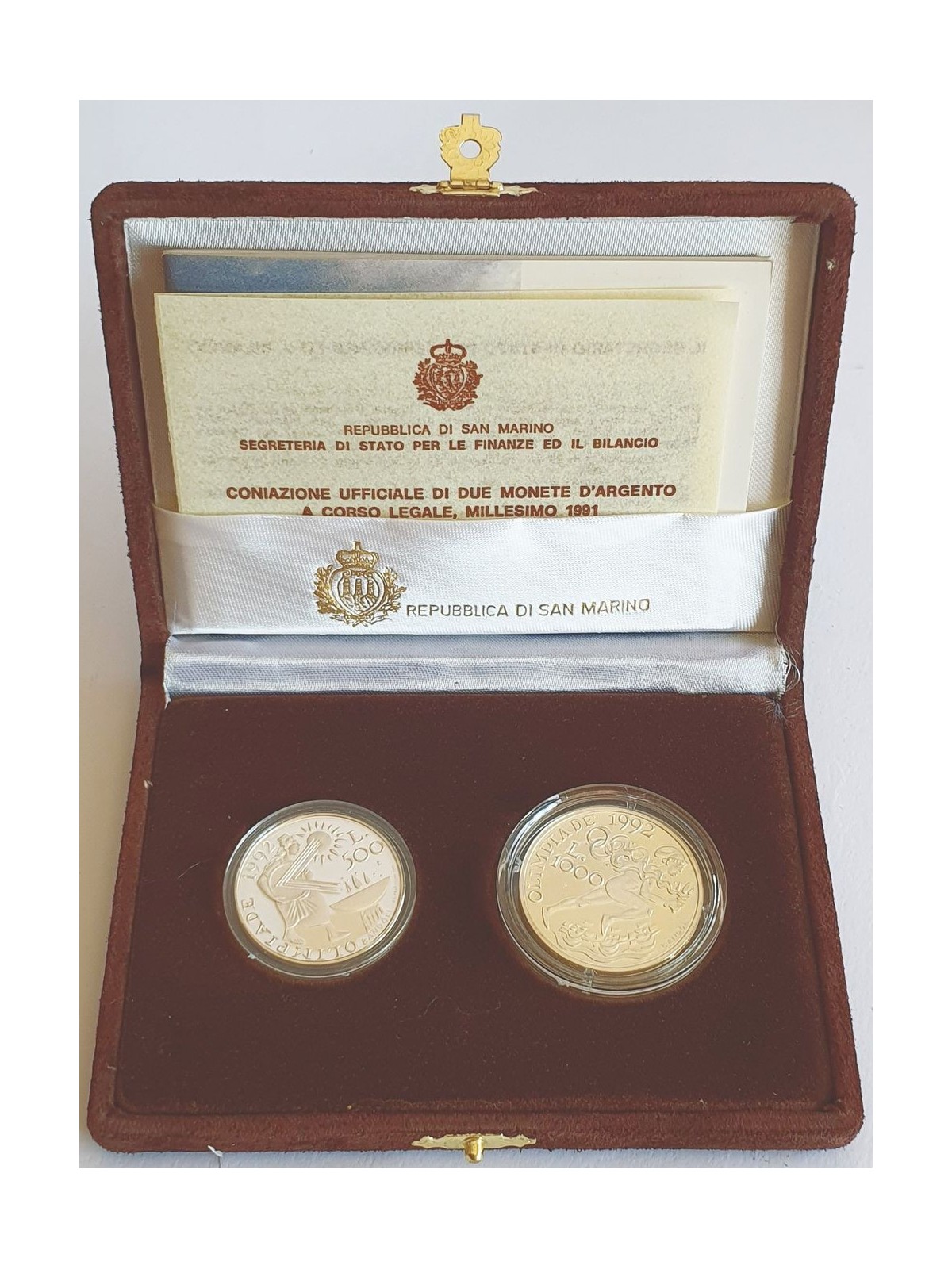 SAN MARINO 1991 Diptych Verso Barcellona 92 - Commemorative Coins of the XXV Olympiad Proof