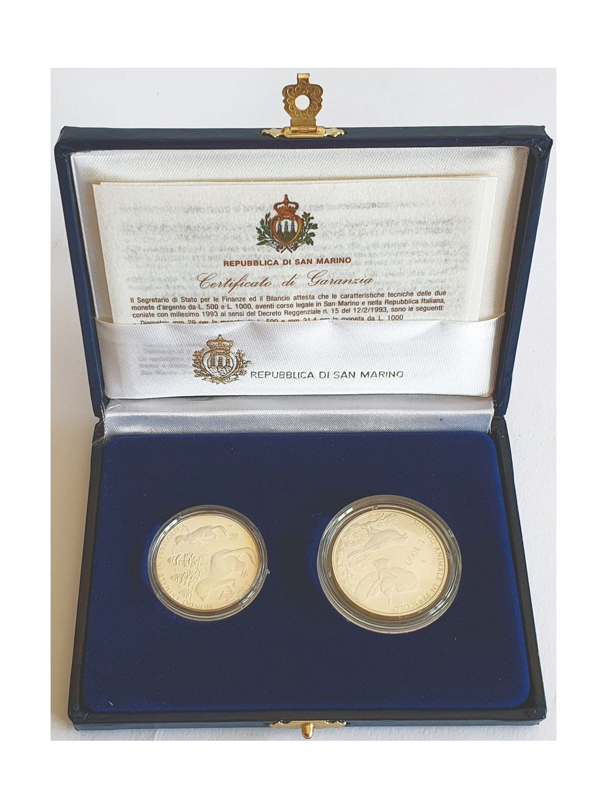 SAN MARINO 1993 Diptych Animal World in Danger, Silver Coins Proof
