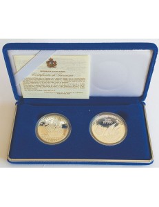 SAN MARINO 1995 Diptych of Amerigo Vespucci Commemorative Coins, L. 5,000 and L. 10,000 Silver Coins Proof