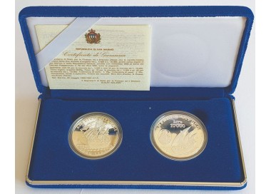 SAN MARINO 1995 Diptych of Amerigo Vespucci Commemorative Coins, L. 5,000 and L. 10,000 Silver Coins Proof