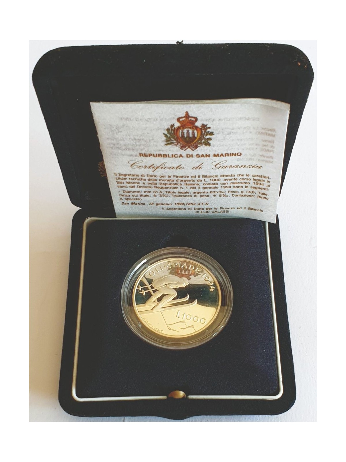 SAN MARINO 1994 Lillehammer Winter Olympics Silver Proof Coin