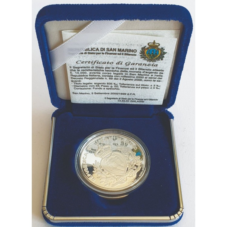 SAN MARINO 2000 Moneta dei 1700 anni dalla fondazione della Repubblica in Argento Proof