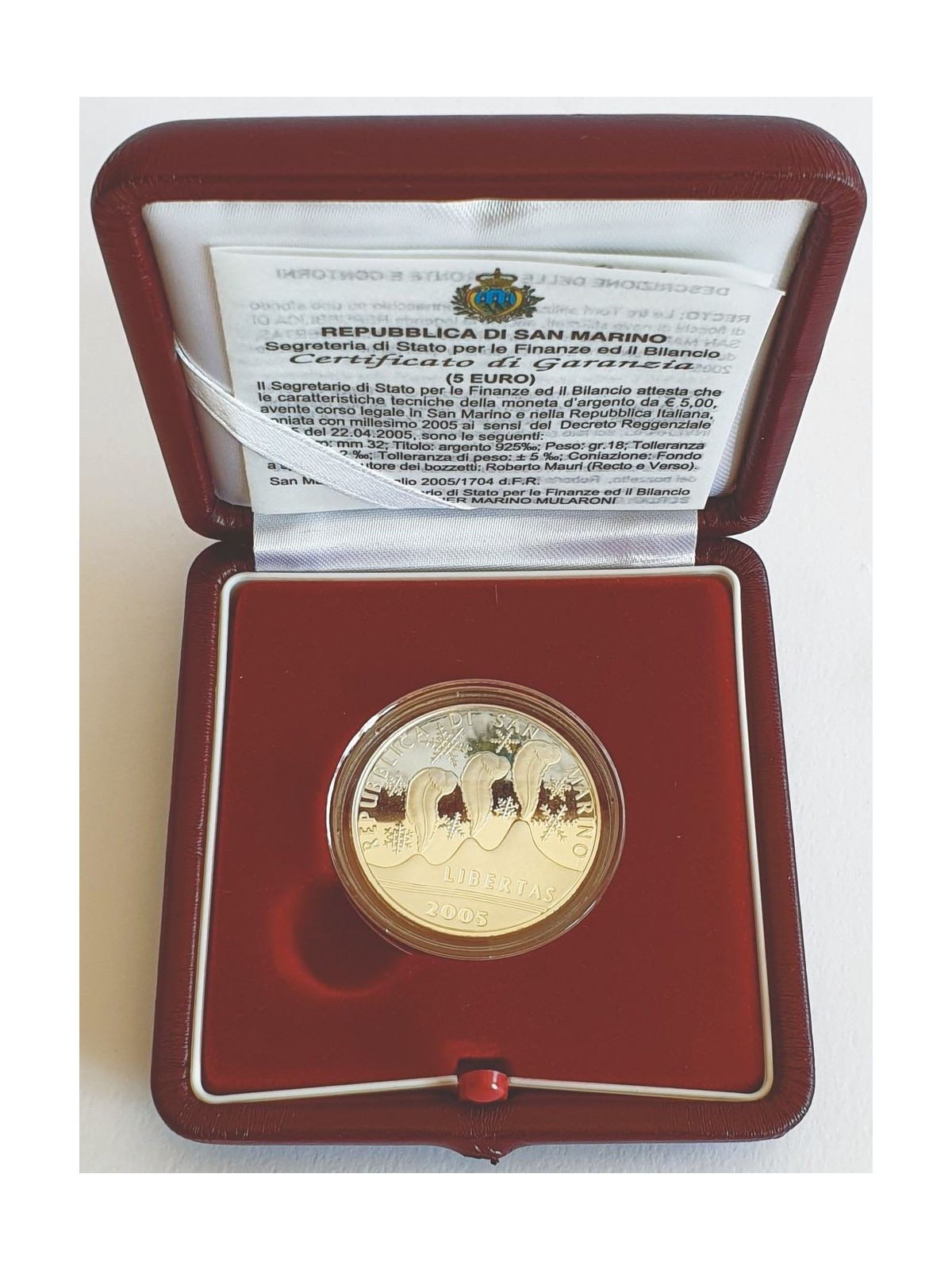 SAN MARINO 2005 Silver Coin of the Turin 2006 Winter Olympics Proof