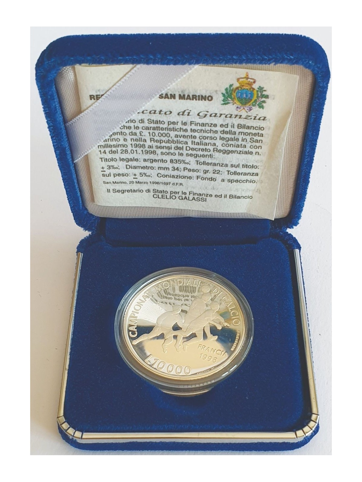 SAN MARINO 1998 FIFA World Cup Silver Coin Proof