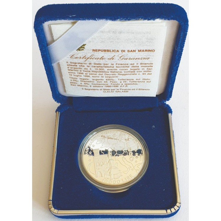 SAN MARINO 1996 Moneta in argento Guarda all'Europa Fondo Specchio