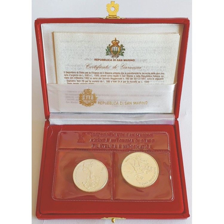 SAN MARINO 1992 Dittico di monete in argento commemorative della XXV Olimpiade