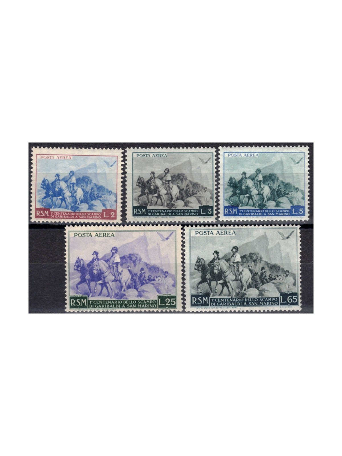 SAN MARINO 1949 Garibaldi (airmail) 5v MNH**