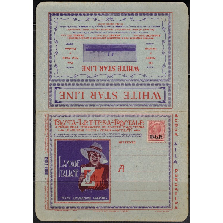 ITALY KINGDOM 1922-23 BLP Postal Letter Envelope Michetti 10c with advertising sheet and stamp of the Carbona representative com